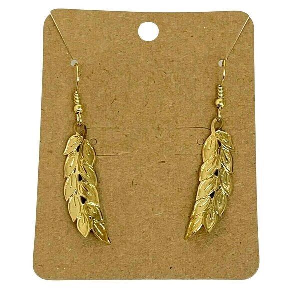 Dangle Leaf Earrings Gold Tone Detailed 3D Cutout Pattern French Wire - Picture 1 of 5